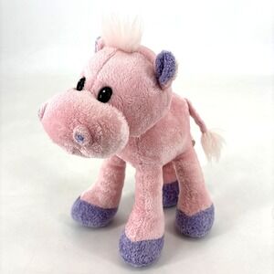 Vintage Fine Toy Horse Pony Plush Pink Purple Stuffed Animal Black Eye Bean Feet